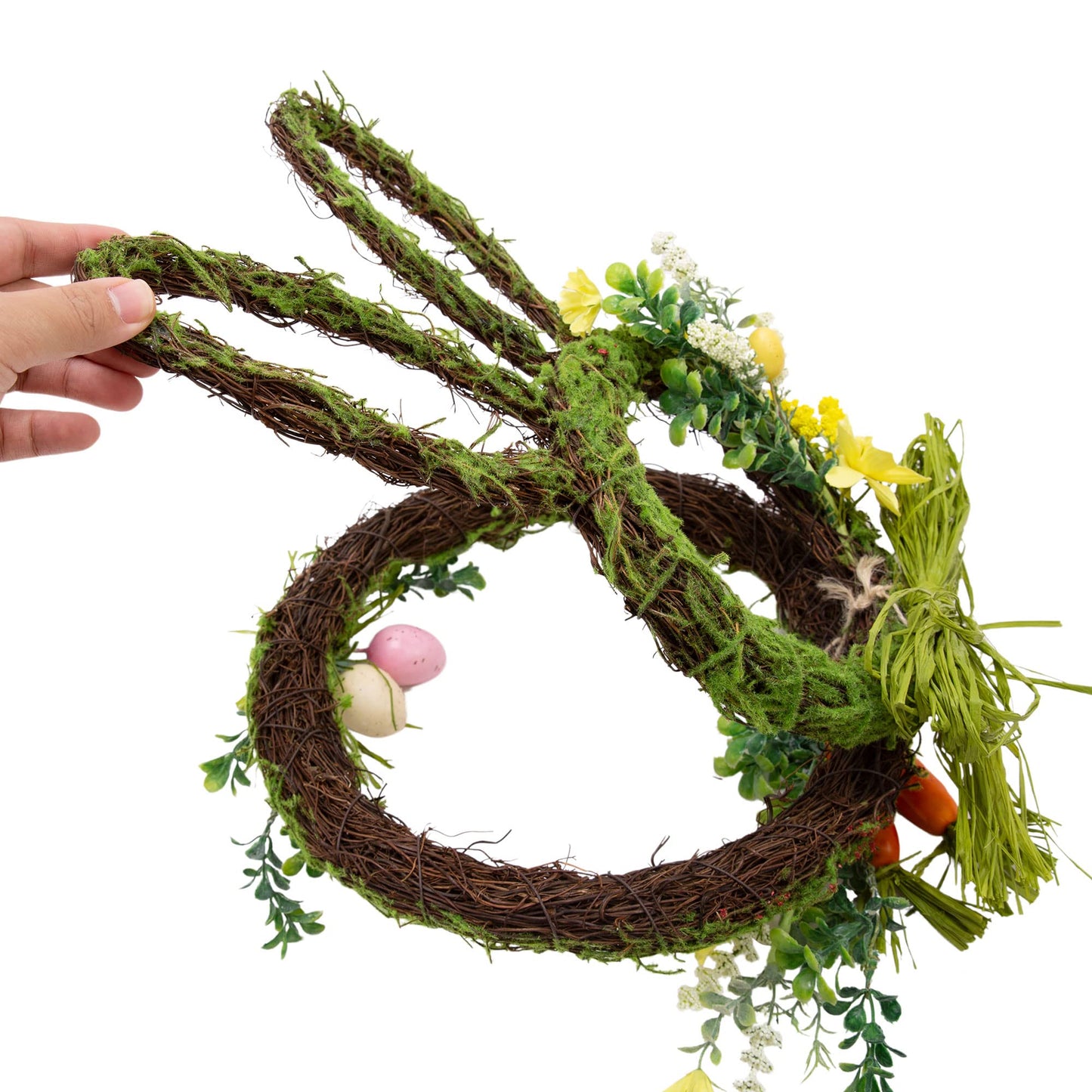 27 Inch Easter Wreath Artificial Easter Rabbit Wreath Spring Bunny Wreath for Front Door Easter Decorations with Pastel Eggs Carrots and Flowers for Home Decorations