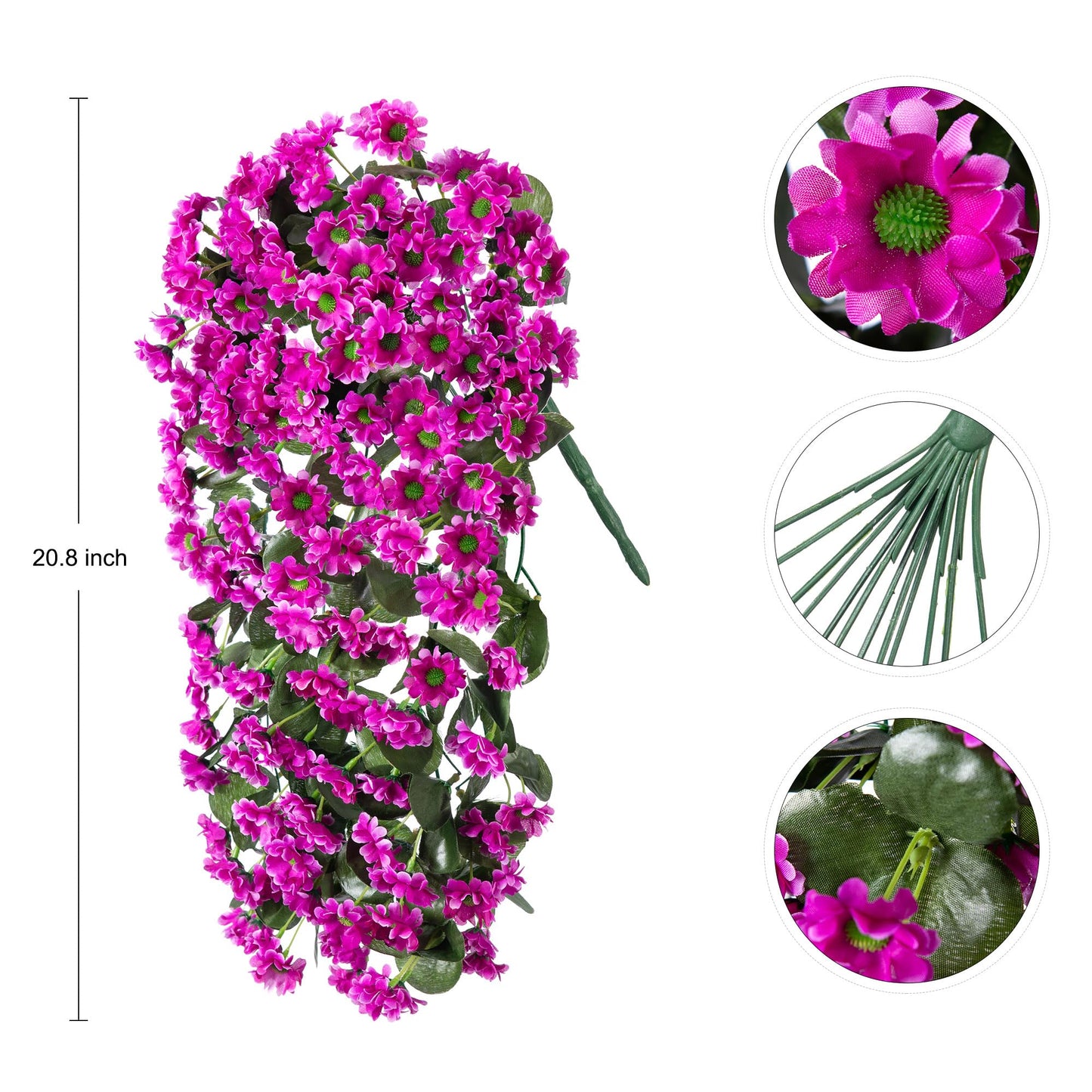 INXUGAO Artificial Fake Hanging Flowers Plants for Outdoor Summer Decoration,2 PCS Faux Silk Fuchsia Orchid Long Vines Stems Bouquet UV Resistant for Wall Home Porch Patio Outside(Violet)
