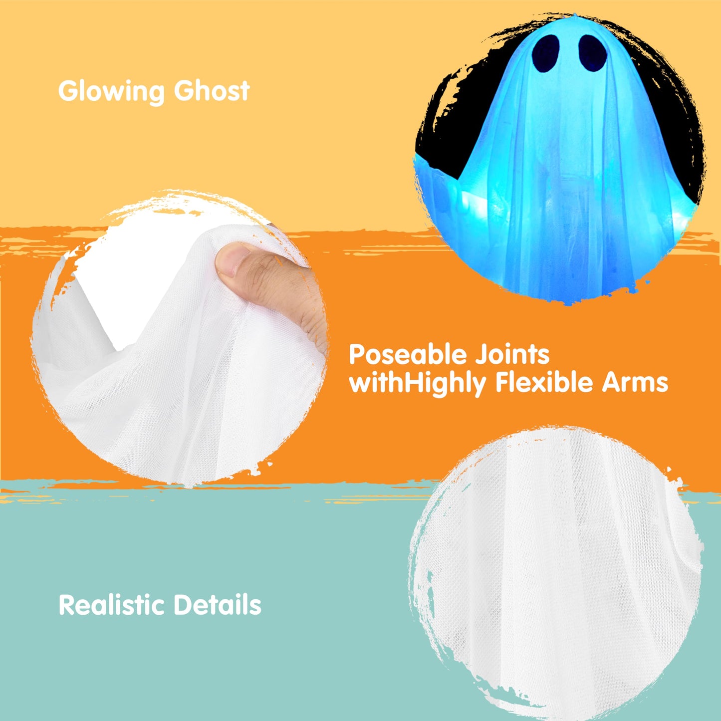 JOYIN 2 Pcs 47” Halloween Hanging Light up Ghost with Blue LED Light, Halloween Hanging Ghosts Decoration for Front Yard Patio Lawn Garden Party Decor Indoor Outdoor