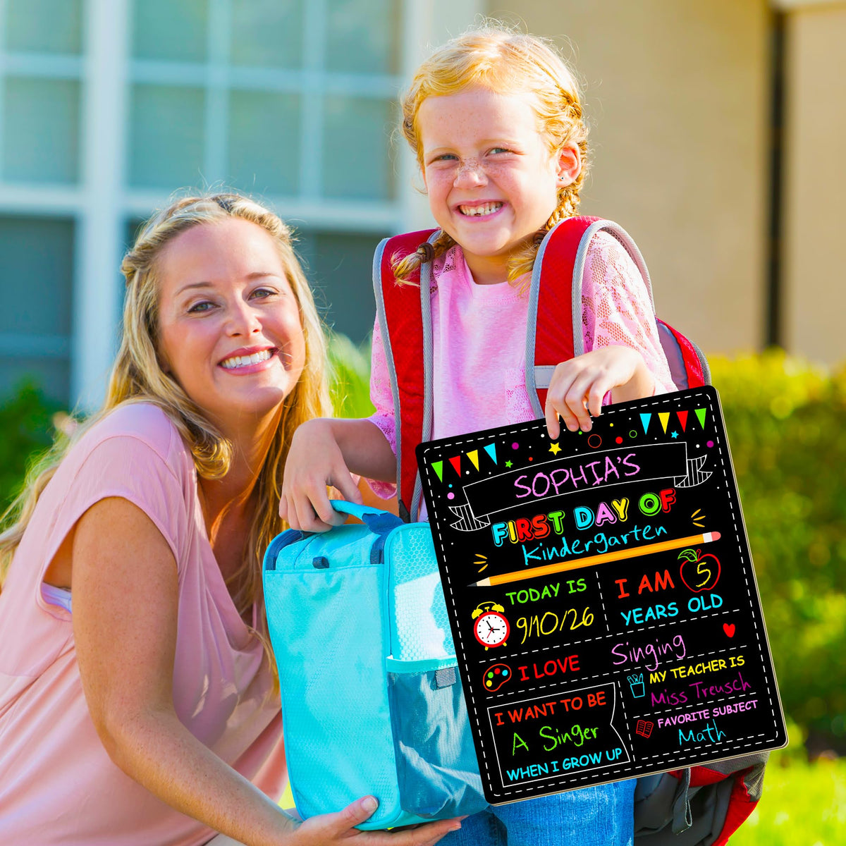 Double-Sided First Day of School Board, 12 × 10 Inches Back to School Sign