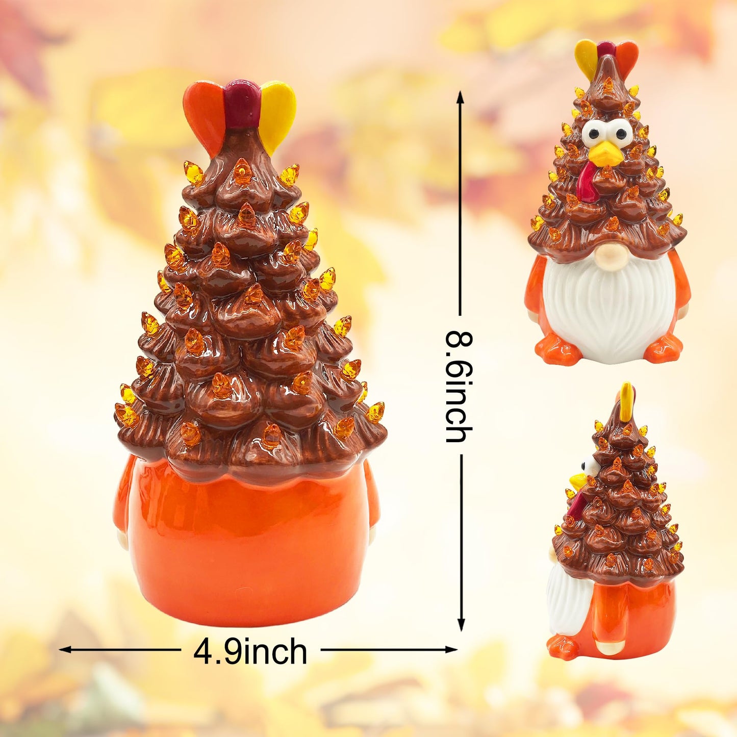 Thanksgiving Decorations, Thanksgiving Gnomes Ceramic Tree Decor, Ceramic Turkey Gnome Tree Decor, Turkey Decorations Indoor