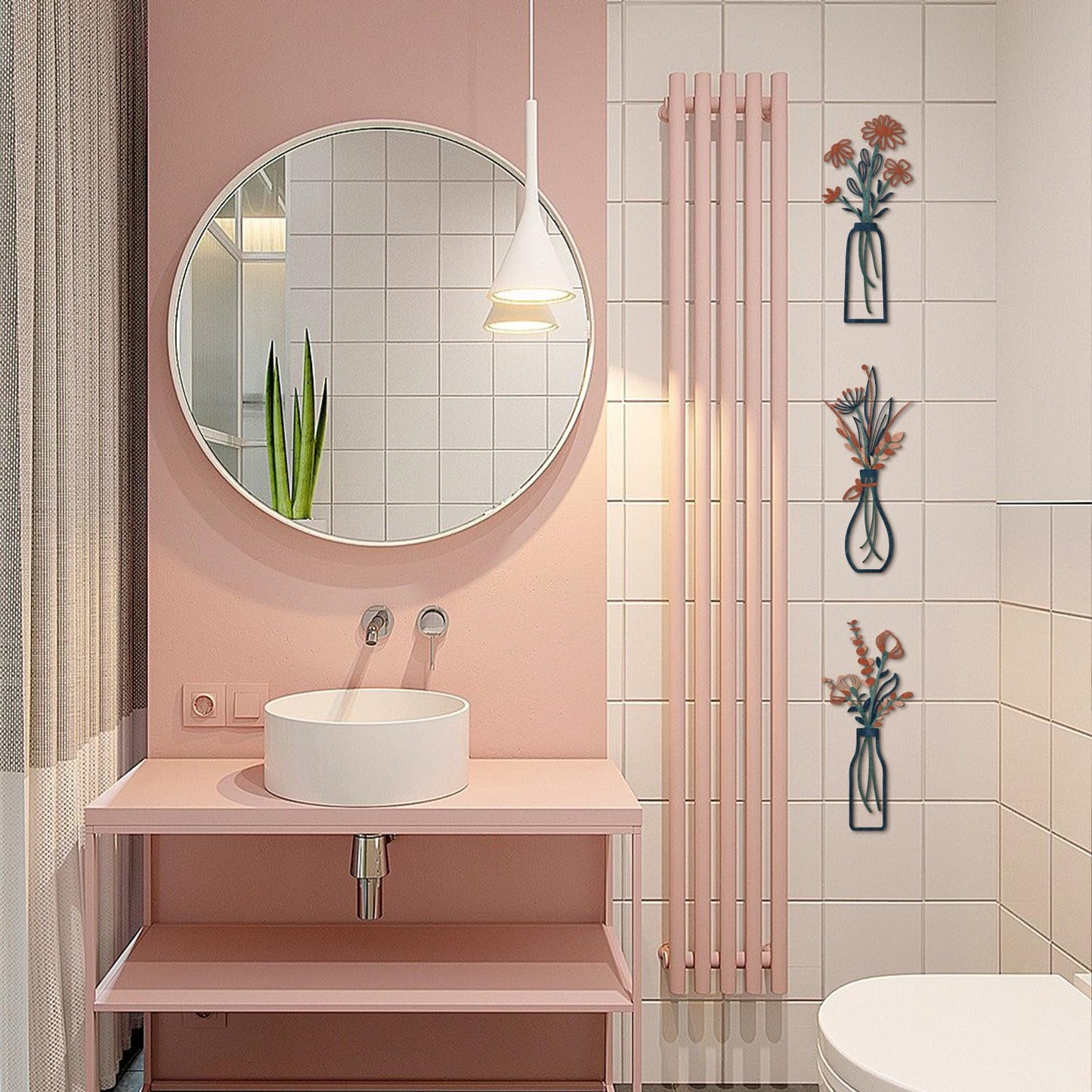 3 Pieces Metal Flowers Wall Arts - Rustic Farmhouse Decor Minimalist Flower Wall Decors for Living room Bathroom Bedroom Dining Room-Housewarming Gifts