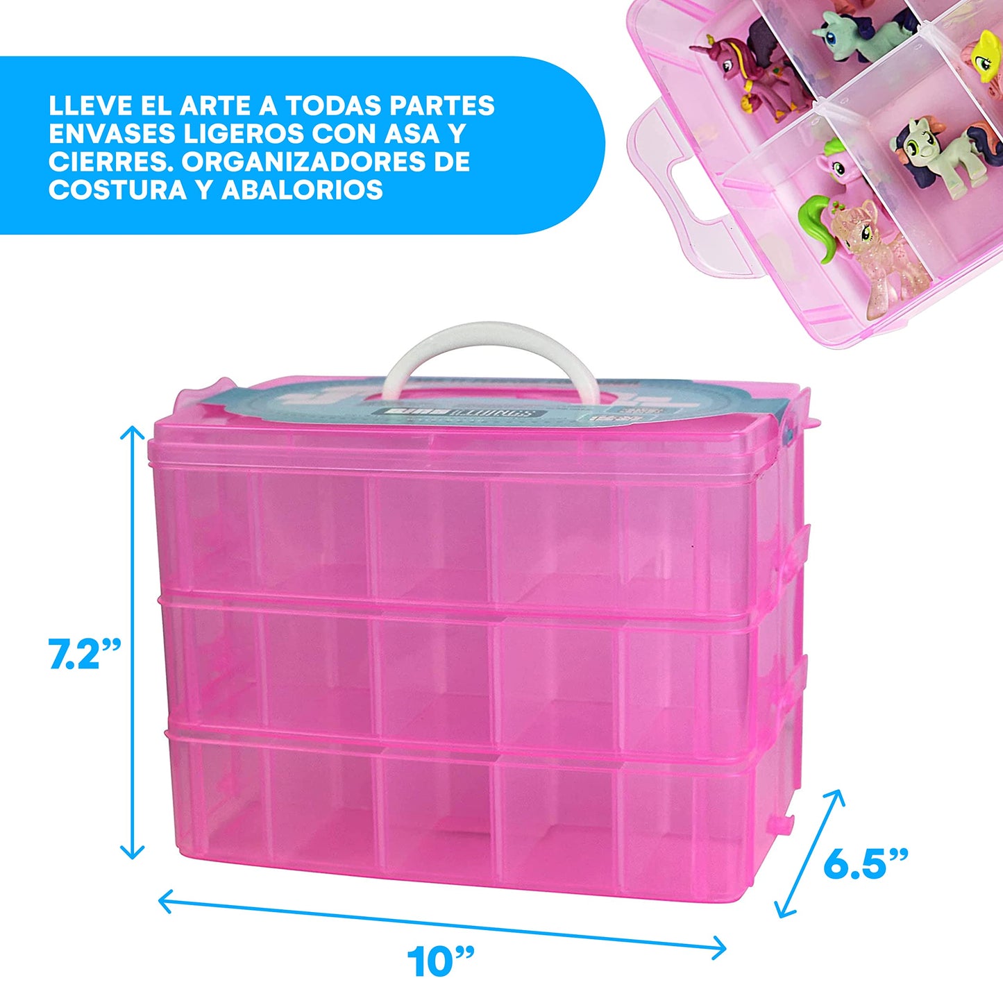 Bins & Things Pink 3-Tier Stackable Storage Container with lids - 30 Adjustable Compartments - Craft Organizers and Storage - Bead Organizer Box/Art Supply Organizer - Lego Storage Organizer, X-Large