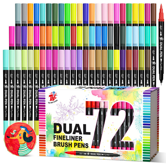 The Best Crafts Dual Markers Brush Pens, 72 colors Art Marker Art Markers Gifts for Teens,Double Tip Colored Pen for Adult Coloring Books Coloring Writing