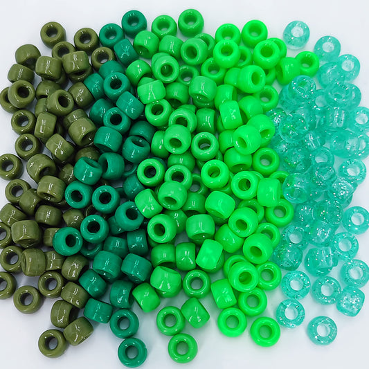 MIIIM 1000PCS 6x9mm Pony Beads Bulk, 5 Styles Green Pony Beads for Bracelets Making Kit, Kandi, Hair Braids Crafts for Jewelry Making (Green)