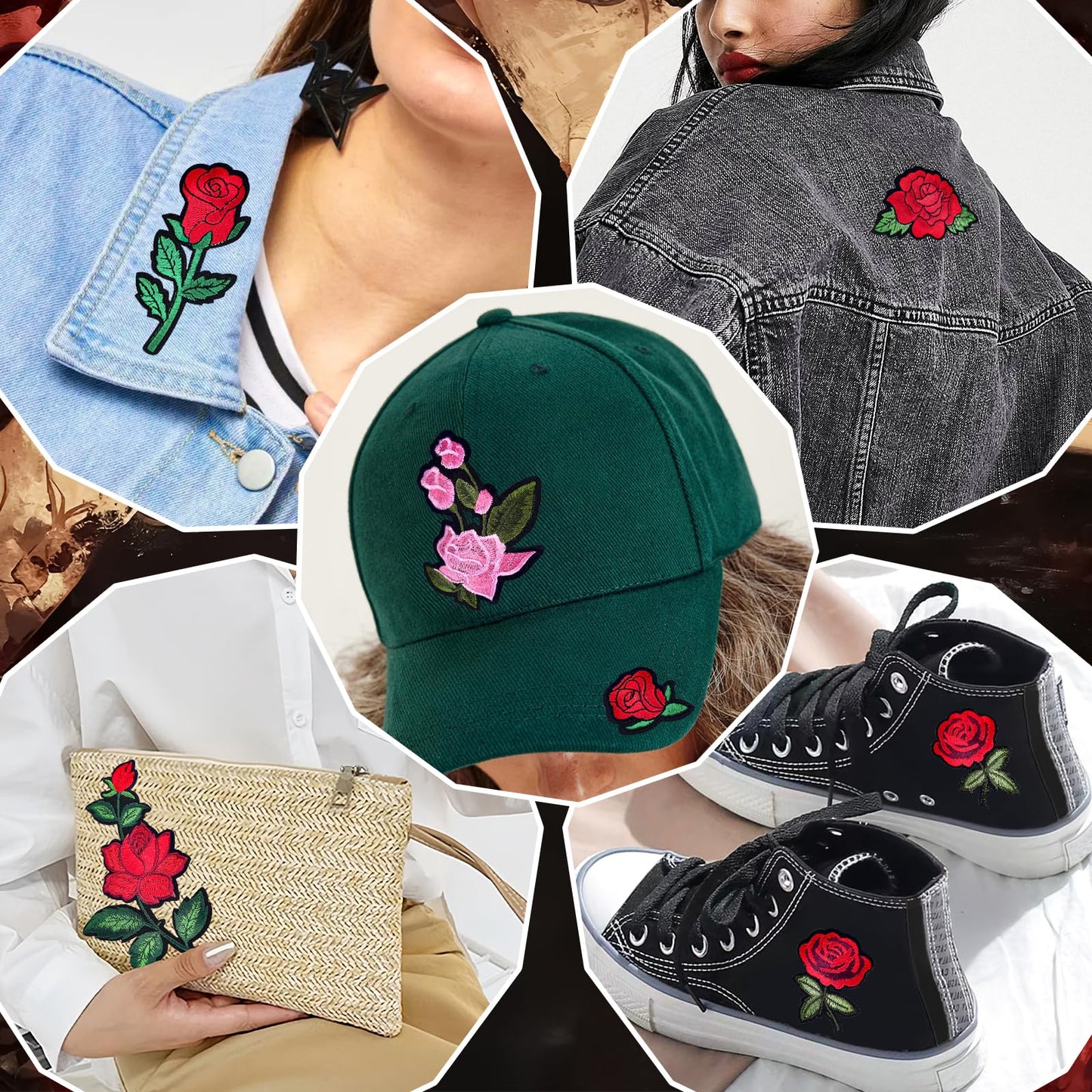 20pcs Rose Iron on Patches Flower Embroidery Patches Applique Valentines Patches for Clothes Hats Jeans Jacket