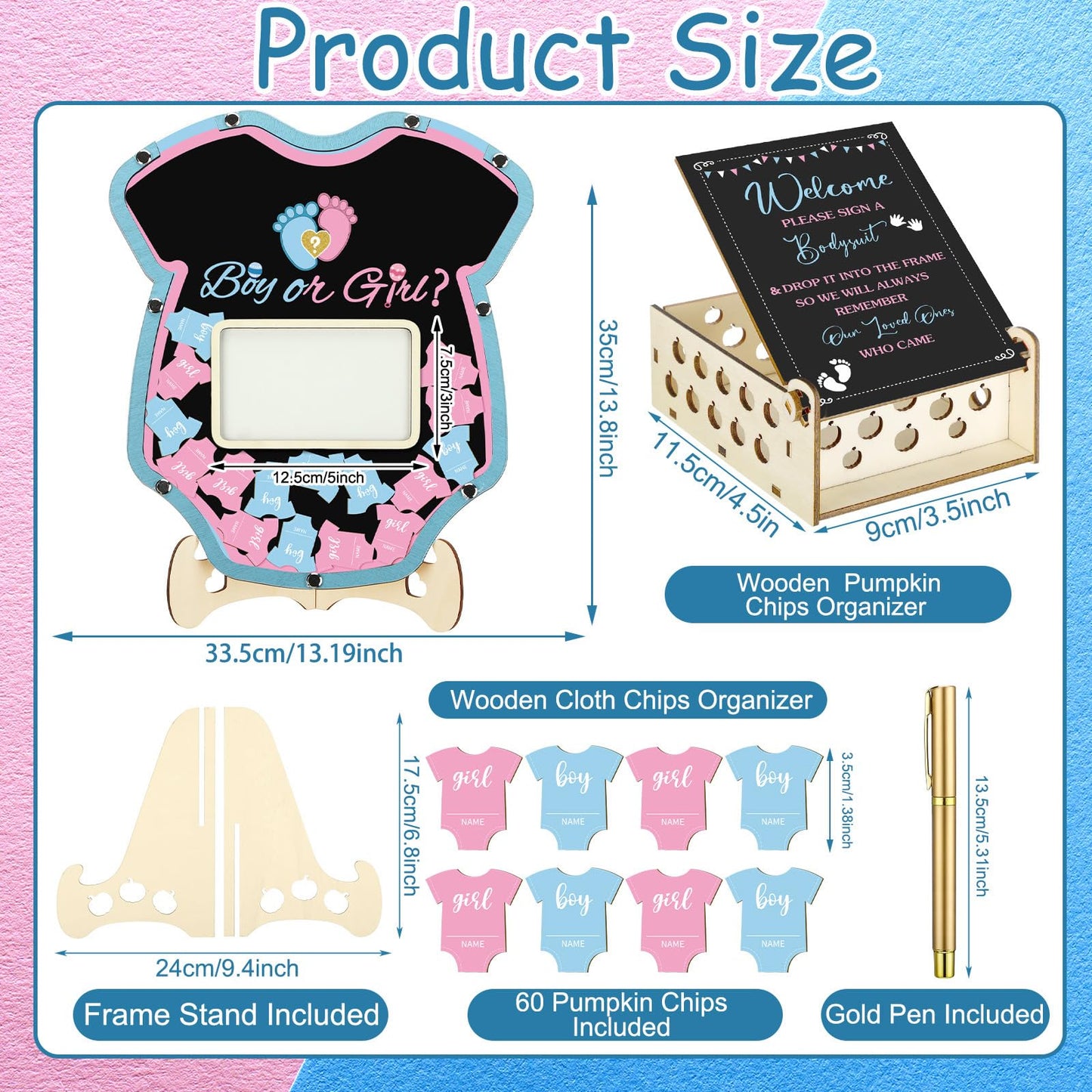 63 Pcs Baby Shower Guest Book Alternatives Set Baby Shower Decorations with Photo Frame Sonogram Frame Keepsake 60 Wood Slices Guest Book for Birthday (Gender Reveal)