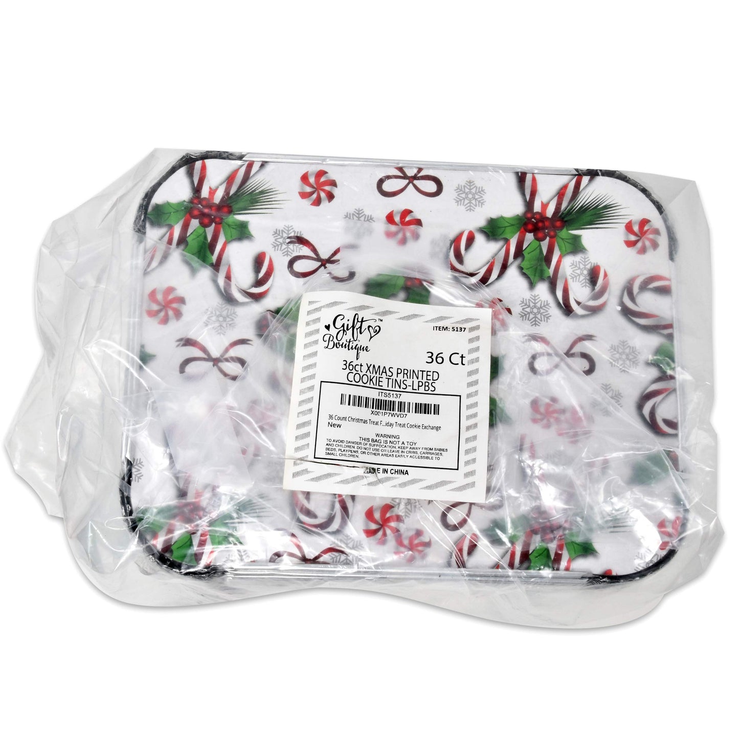 36 Count Christmas Tin Foil Containers with Lid Covers For Cookies in 3 Holiday Designs Aluminum Disposable Food Storage Pans For Treat Exchange & Goody Party Leftovers 5"W X 7"L X 1.5"