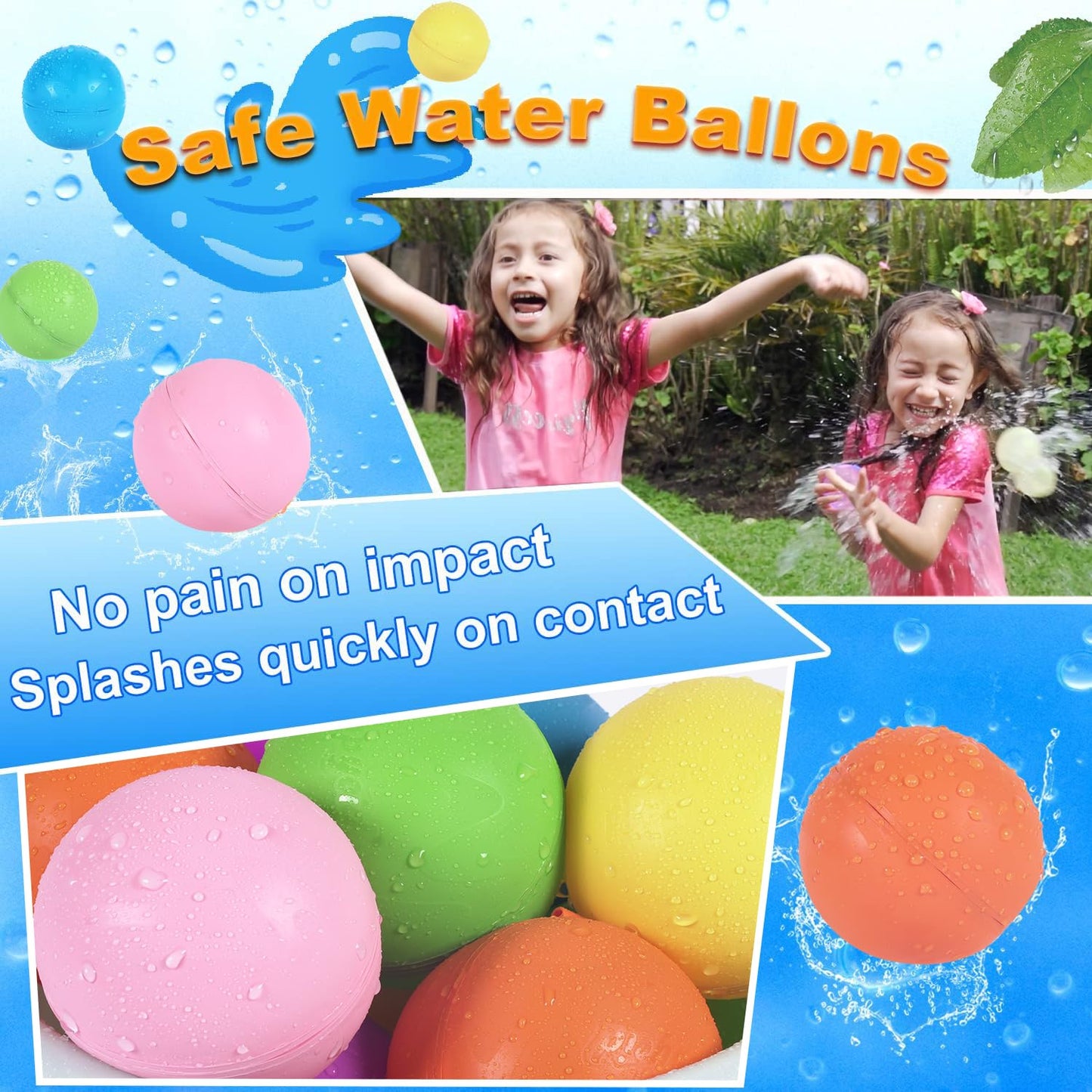 98K Reusable Water Balloons 6 Pcs with Mesh Bag, Pool Beach water Toys for Boys and Girls, Outdoor Summer Toys for Kids Ages 3-12