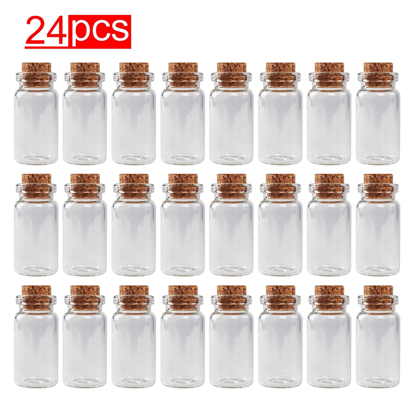 Mini Clear Glass Jars Bottles with Cork Stoppers for Arts & Crafts, Projects, Decoration, Party Favors - Size: 1-1/2" Tall X 3/4 Inches Diameter (24)