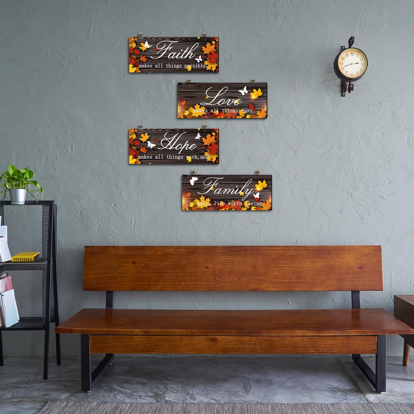 4 Pieces Fall Door Decoration Maple Door Plaque Faith Hope Family Wood Sign Maple Leaf Hanging Sign Rustic Farmhouse Hanging Decor for Home Living Room Supplies, 10 x 4 Inch (Pretty Style)