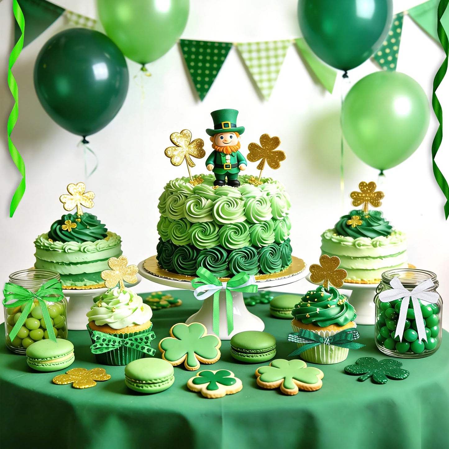 St. Patrick's Day Ribbon, 6 Rolls 150 Yards Green Saint Patrick's Decor Ribbons, 3/8 Inch Polyester Grosgrain for Gift Wrapping, Bow Making, DIY Crafts, Party Decorations