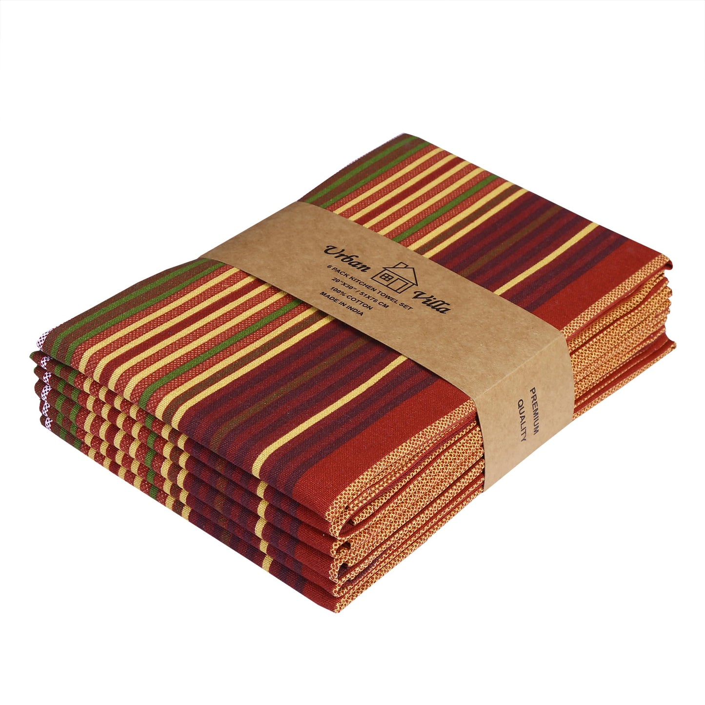 Fall Print Stripes Kitchen Towels Premium Quality 100% Cotton Harvest Dish Towels Mitered Corners Ultra Soft (Size: 20X30 Inch) Thanks Giving Highly Absorbent Tea Towels - (Set of 6)