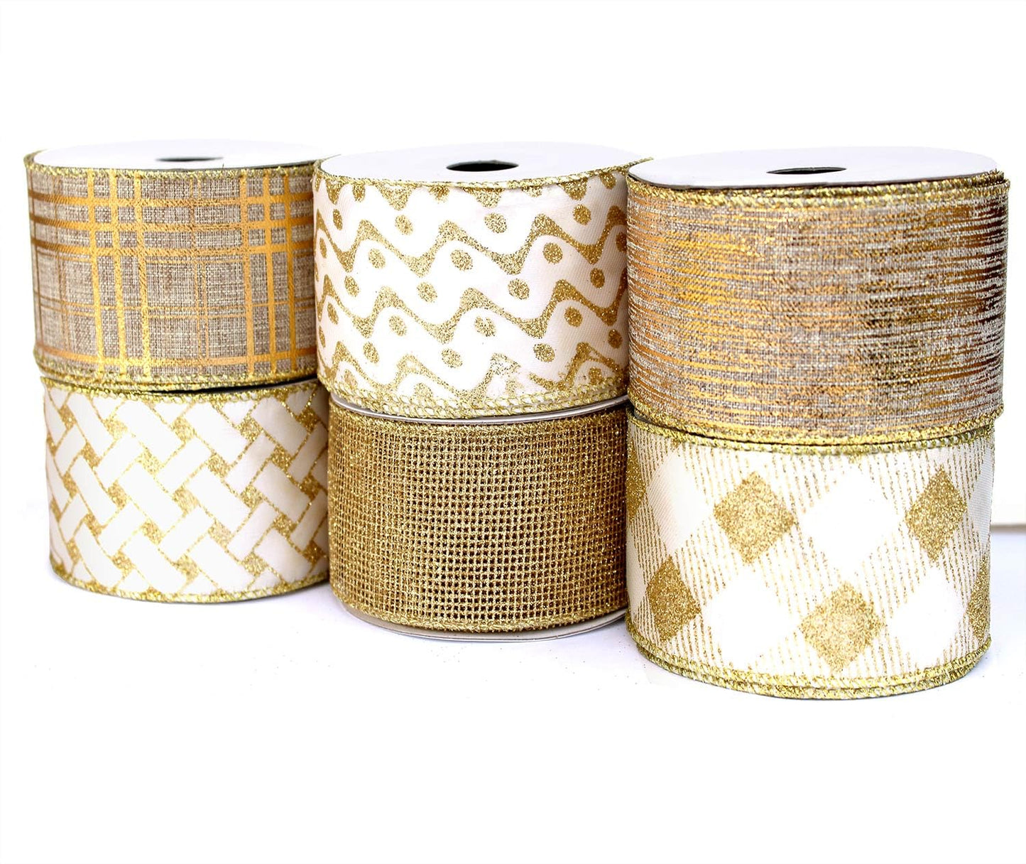 Gold Ribbon Wired Easter Ribbons for Baskets 2.5 Inch 6 Rolls 36 Yards Burlap Basket Organza Sheer Mesh Metallic Glitter Crafts Decorating Gift Wrapping Bows Wrap Bow Christmas Tree Topper Wreath