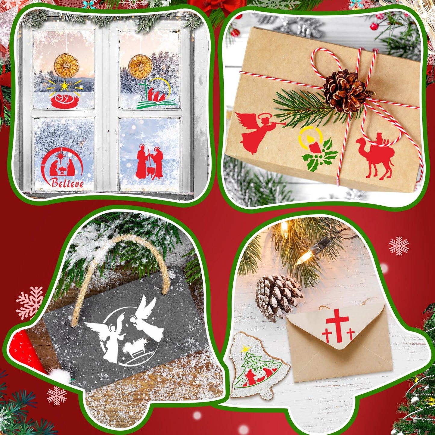JULMELON Christmas Stencils - 20 Pcs Reusable Nativity of Jesus & Religious Scene Stencils for Painting on Wood, Fabric & Canvas