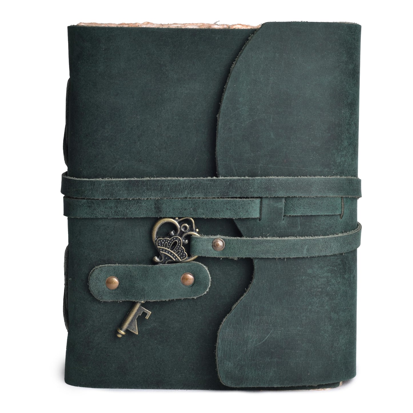 LEATHER VILLAGE Vintage Leather Journal – 200 Handmade Vintage Deckle Edge Paper – Leather bound Journal For Women Men – Vintage Key Closure - Book of Shadows - Turquoise - 6X4 inches (A6)