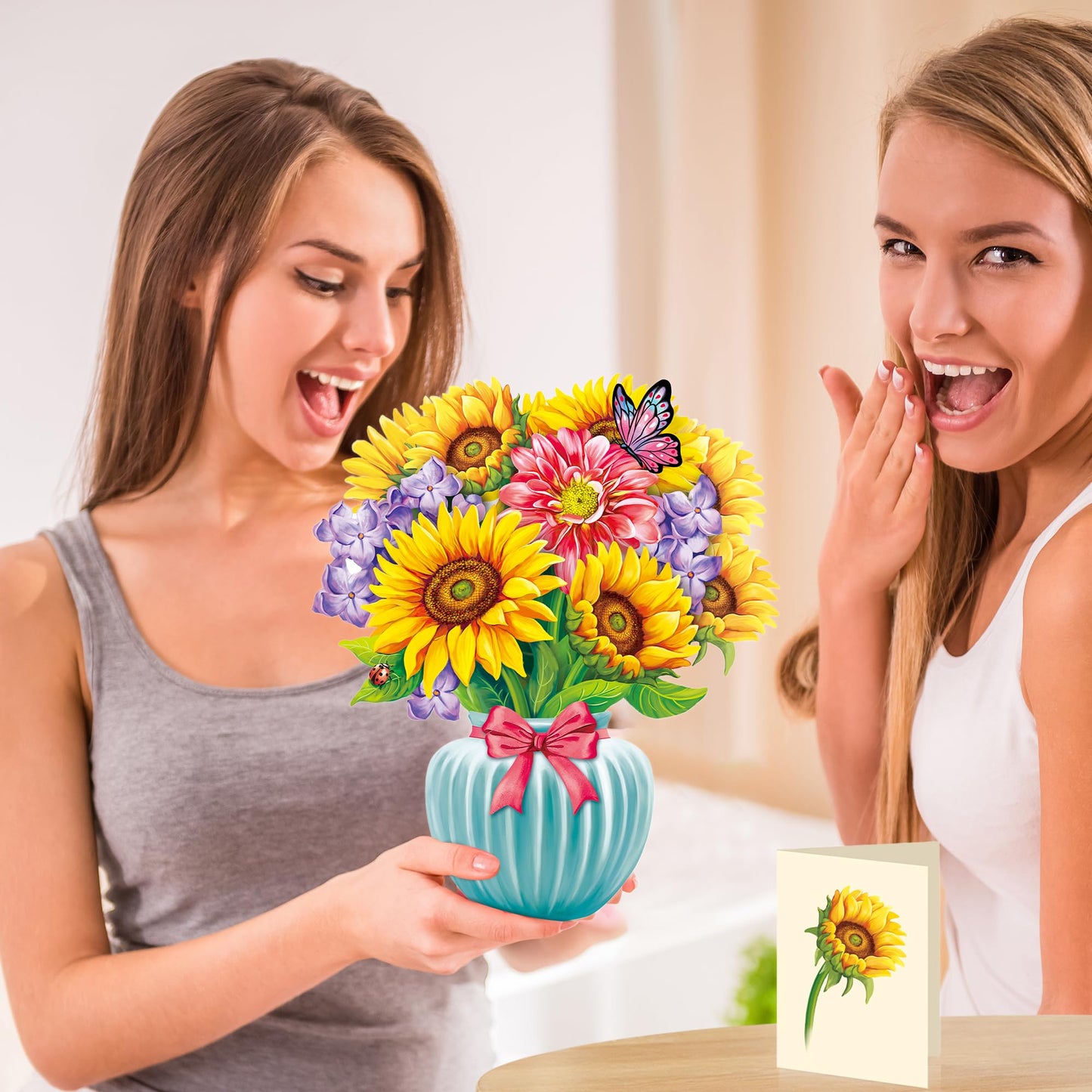 Airpark Mothers Day Gifts Pop Up Flower Card, 3D Sunflower Bouquet Mothers Day Cards for Mom Women, Birthday, Thank You, Teacher Appreciation Gifts, Floral Card with Envelope & Note