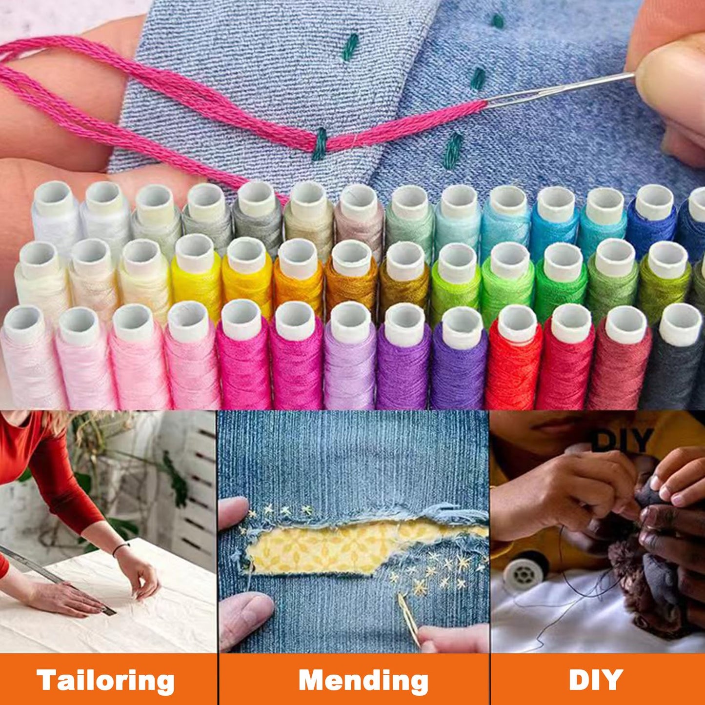 JUNING Sewing Kit with Black Case Portable Sewing Supplies for for Mom Grandma Women Men Teen Girls Boys Adults Beginner, Home Travel, Emergency, 42 Threads, Scissors, Needles, Measuring Tape and More