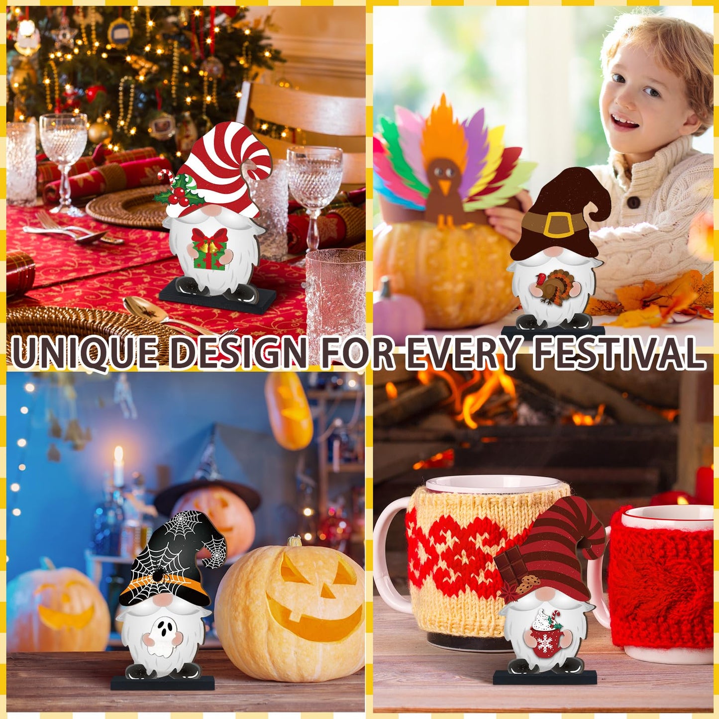 32 Pcs Christmas Interchangeable Wooden Gnome Decor DIY Holiday Christmas Seasonal Tiered Tray Decoration Gnomes with Magnet Pieces Welcome Sign for Xmas Holiday Decorations (Fresh)