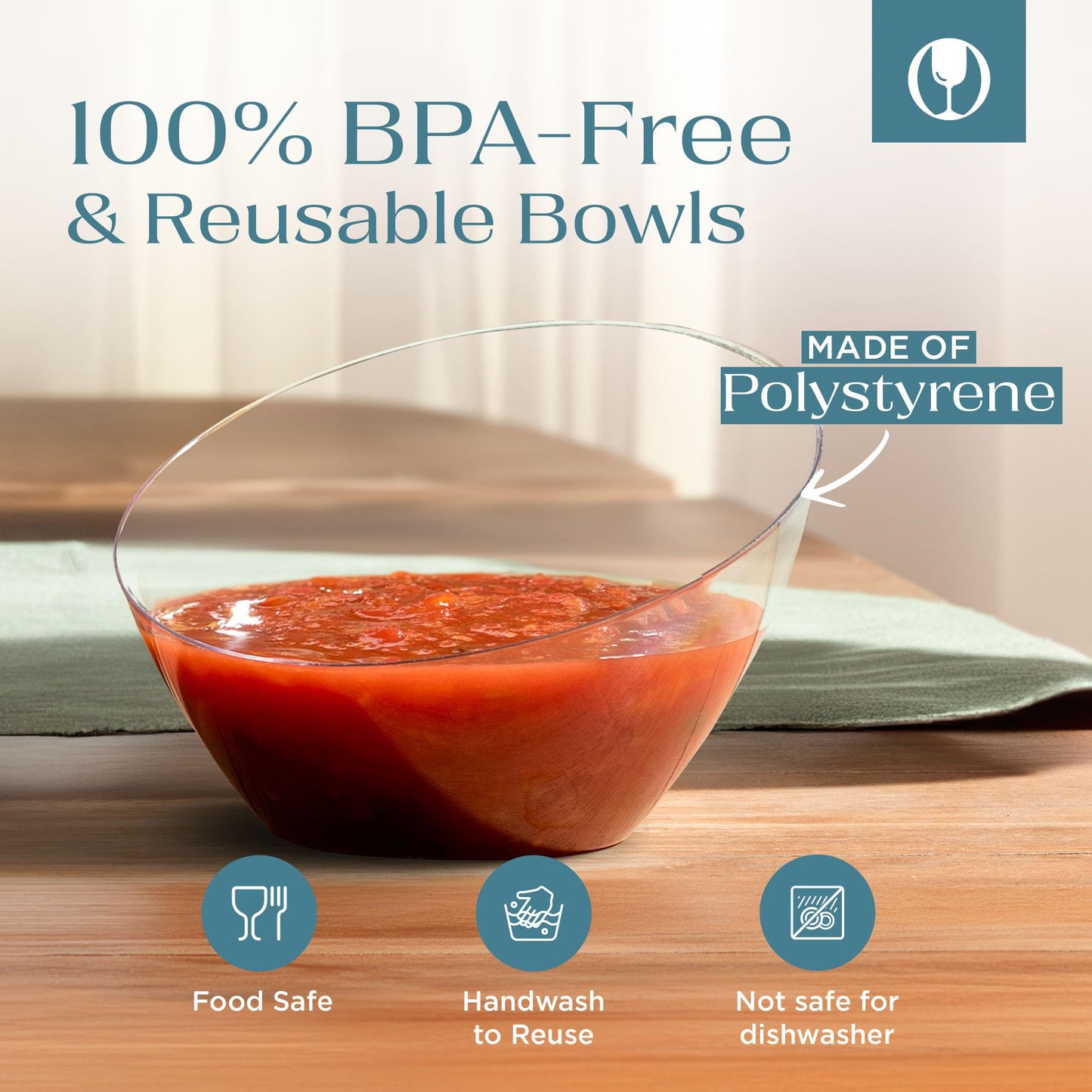 Posh Setting - Clear Plastic Serving Bowls for Party Angled Bowls Disposable Chip Bowls Candy Bowls for Party Table Salad and Fruit Bowls for Party Wedding Serving Bowls-Clear, 8 OZ, 5 Pack