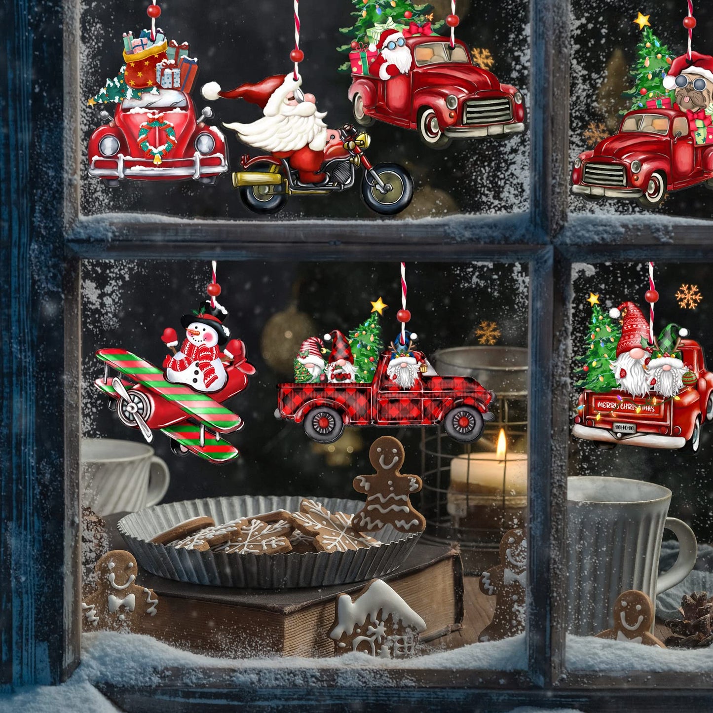 JOPHMO Wooden Christmas Truck Ornaments Red Truck Wooden Hanging Ornaments Wooden Car Crafts with Bead Farmhouse Hanging Decor for Xmas Tree Decoration Holiday Parties Craft Supplies 24 Pieces