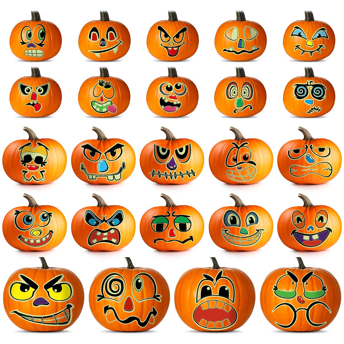 Glowing Pumpkin Decorating Kits Stickers, Halloween Decorations Crafts, Wall Stickers for Autumn Party Favors - 24 Sets
