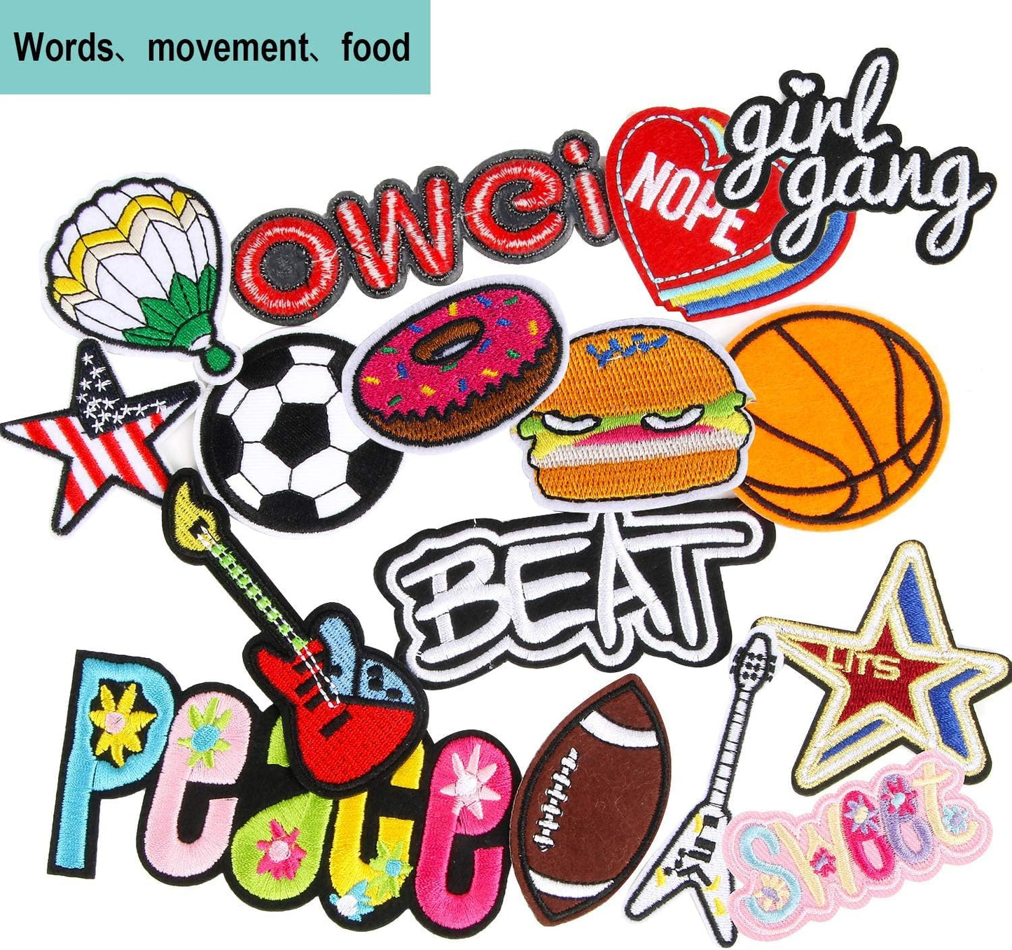 AUGSUN 36pcs Random Assorted Styles Embroidered Iron on Patches DIY Sew Applique Repair Patch Sew on Patches for Backpacks Pants Clothes Jeans Jackets Hat