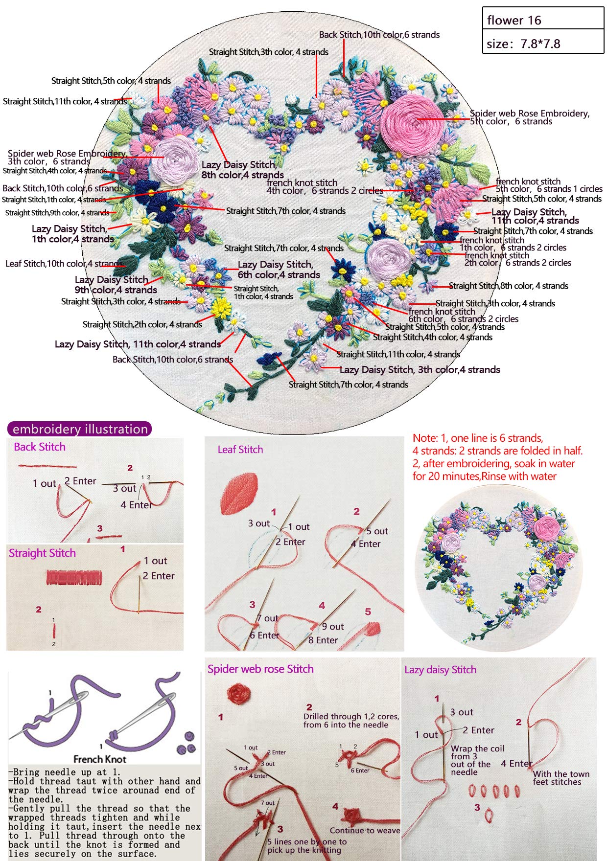 Maydear Embroidery Kit for Beginners Adults with Flower Pattern, Cross Stitch Kits, French Stamped Embroidery Starter Kit Including Embroidery Hoop Color Threads and Embroidery Scissors