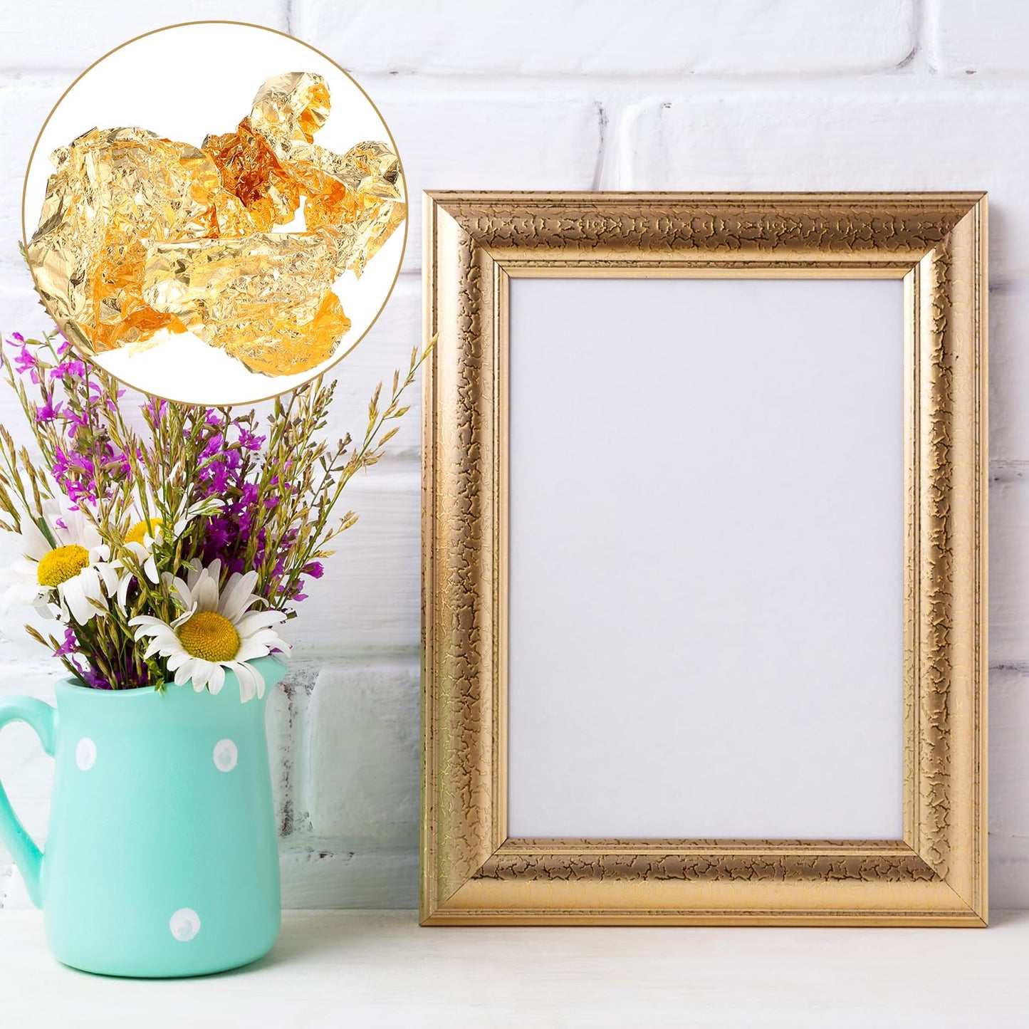 Bememo 100 Pcs Gold Leaf Sheets Imitation Gold Foil Paper Sheets for Arts, Gilding Crafting, Painting, Picture Frames, Projects, Furniture Decoration, 5.5" x 5.5"