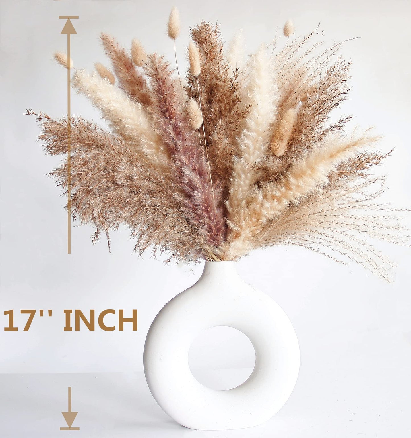 Natural Dried Pampas Grass Decor, 110 PCS Pampas Grass Contains White Bunny Tails Dried Flowers, Artificial Flowers for Bathroom Decor, Bathroom Wall Decor, Office Decor and Baby Shower Decorations