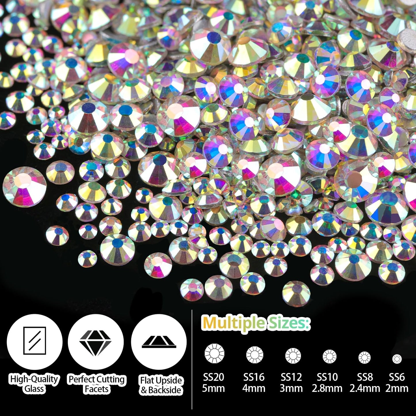 Rhinestones for Nails & Pearls, Manicure Kit with Nail Rhinestone Glue Gel, Flatback Glass Crystal AB + Clear Gems, White & Beige Half Round Pearls, Gem Glue for Nails (UV/LED Needed) with Tools