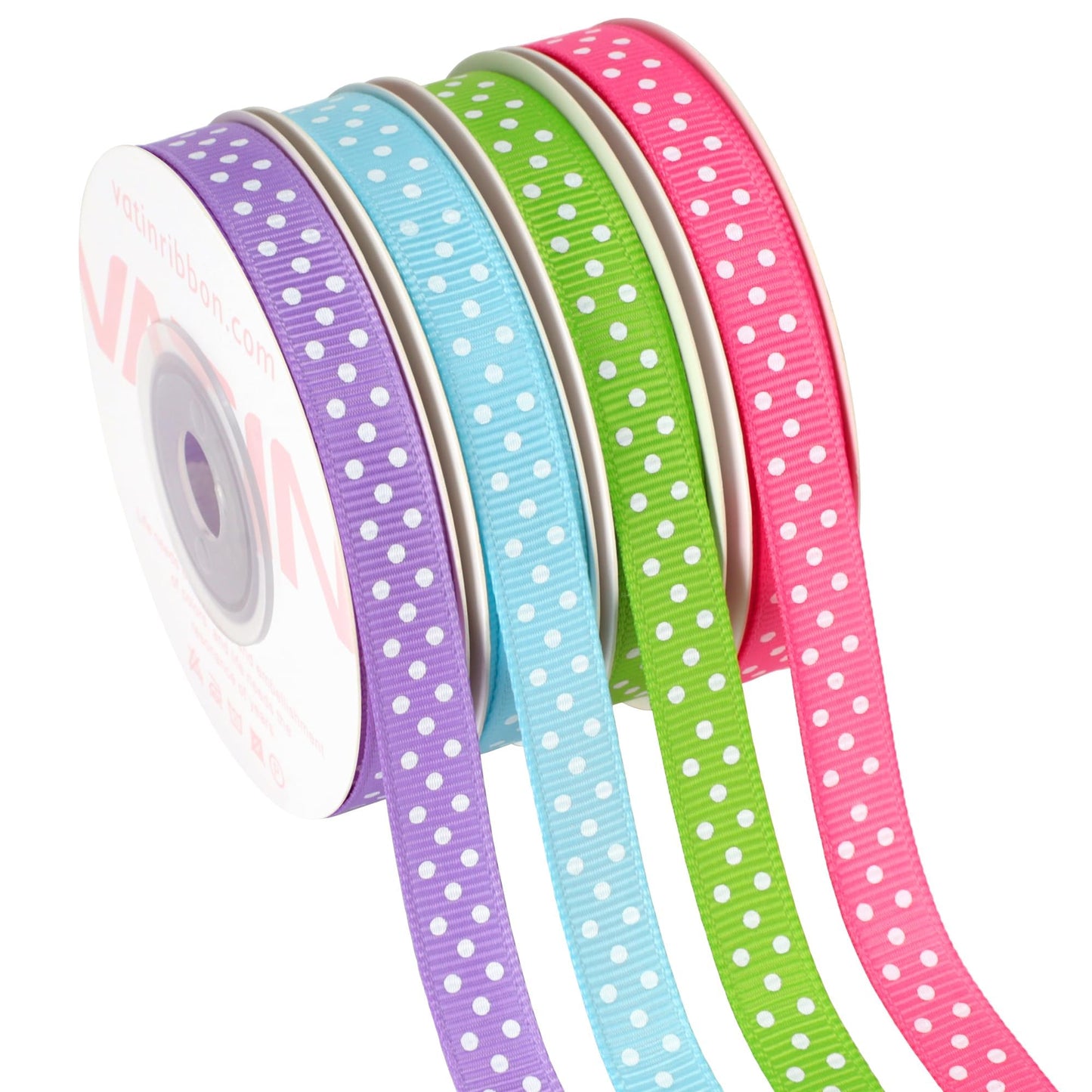 4 Rolls 3/8-Inch Easter Grosgrain Polka Dot Ribbon,Total 40 Yards,(Hot Pink/Blue Mist/Hyacinth/Apple Green),Spring Ribbon Use for Gift Wrapping