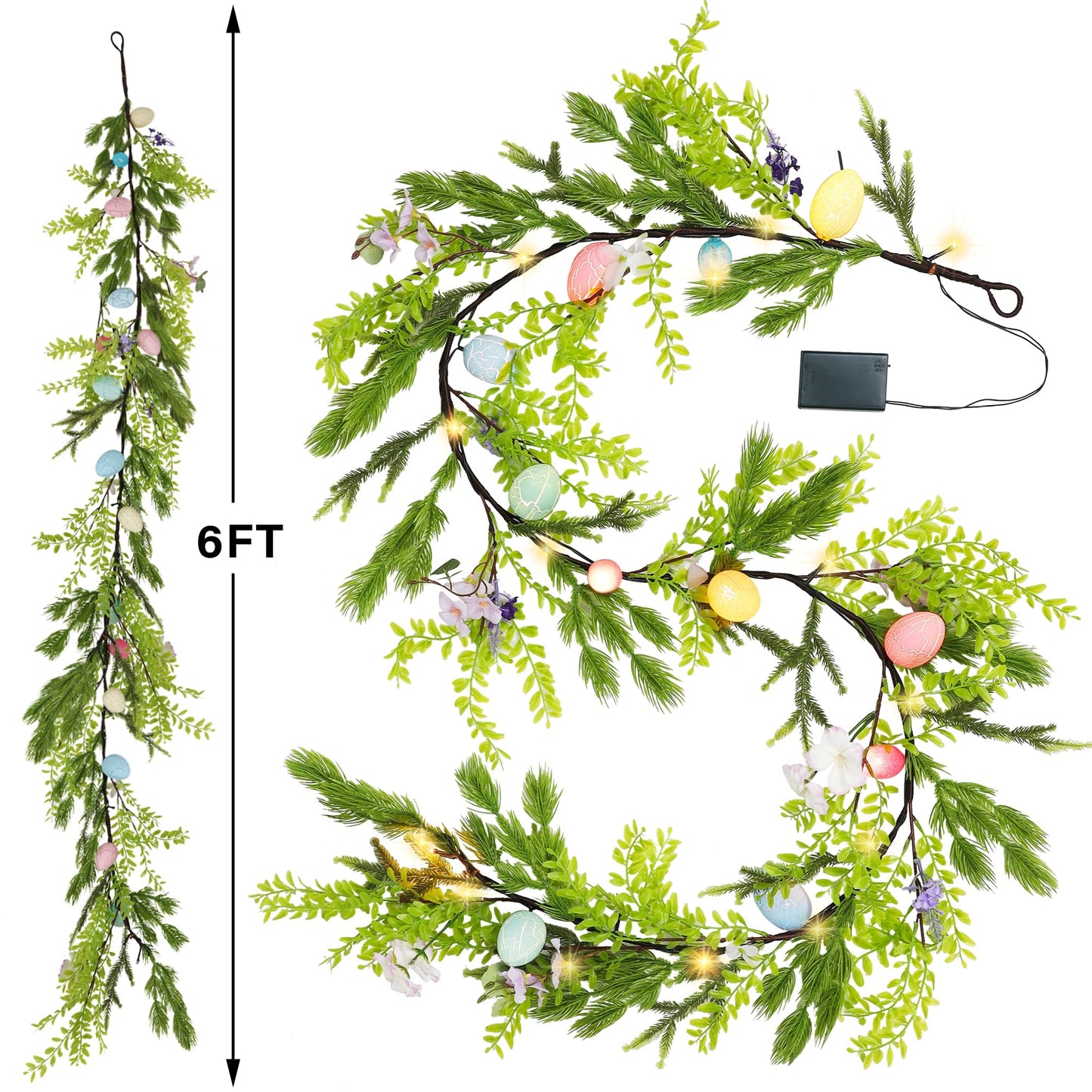 6 FT Lighted Easter Garland, Easter Decorations for Home, Egg Garland Spring Fireplace Mantel Decor, Indoor & Outdoor Holiday Parties Display