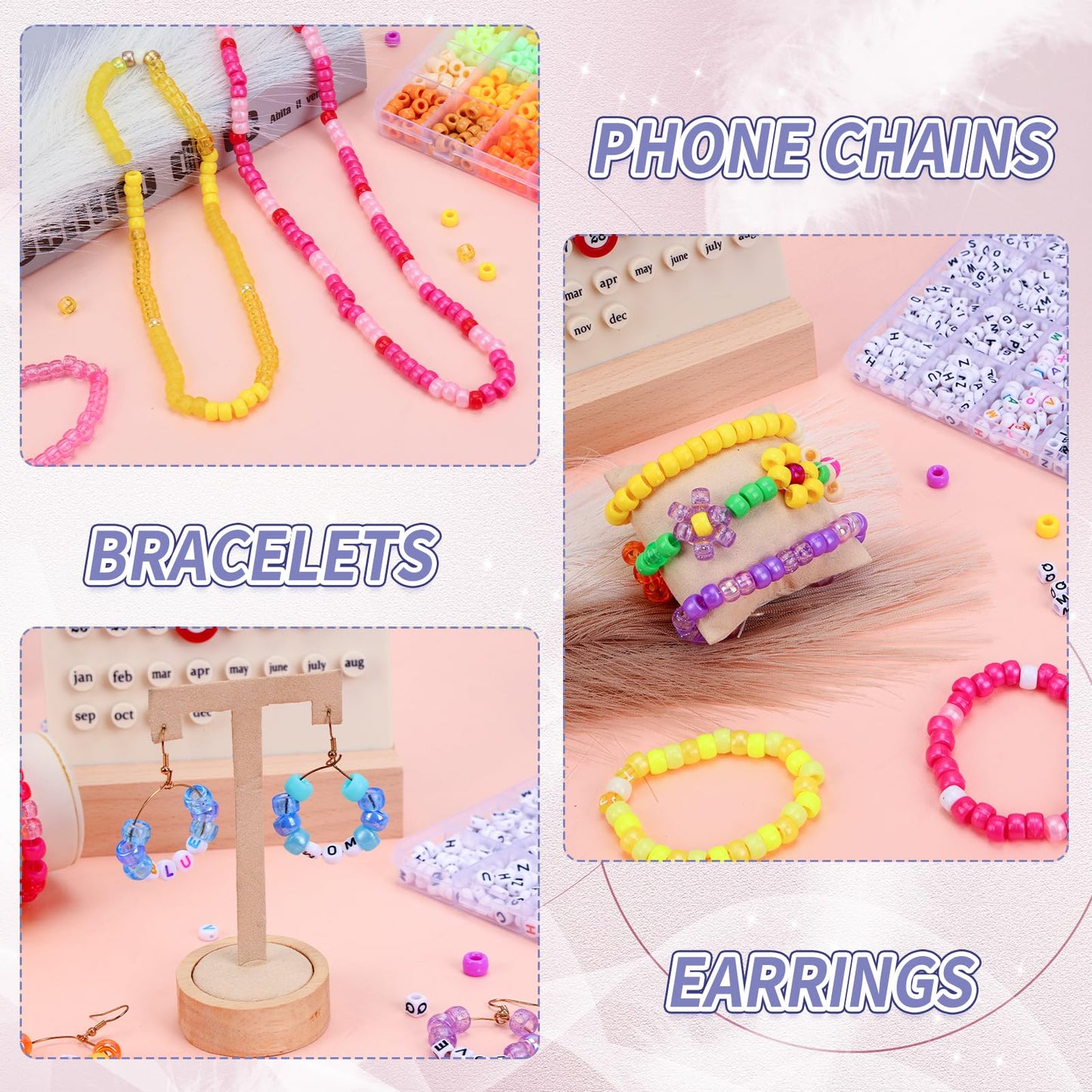 QUEFE 5 Boxes Bracelet Making Kit 120 Colors Pony Beads Kandi Beads Kit 4700pcs Kandi Starter Kit Rave Beads Friendship Bracelets with Letter Bead Pony Beads Kit for Beginners