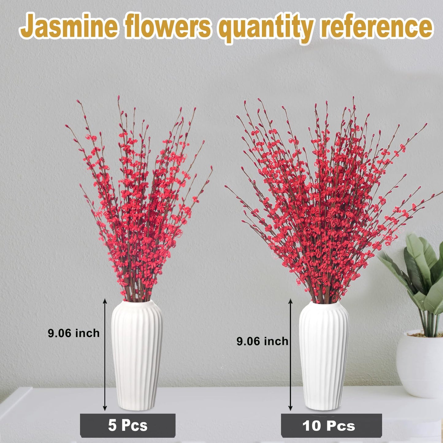 Wolpark 29.5" Long Stem Jasmine Flowers with Mini Berry 5Pcs Red Flowers Artificial Floral Picks for Home Office Wedding Party Decoration