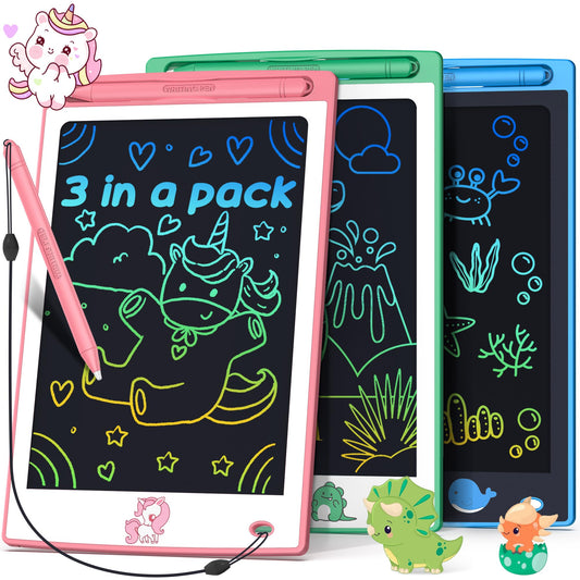 FLUESTON Toys LCD Writing Tablet Toddler,Toys for Boys Girls 3 4 5 6 7 8year, Drawing Pad Toy Easter Basket Stuffers for Kids,Drawing Tablet Doodle Board Cute Dinosaur Unicorn 8.8 Inch 3pcs in 1Pack