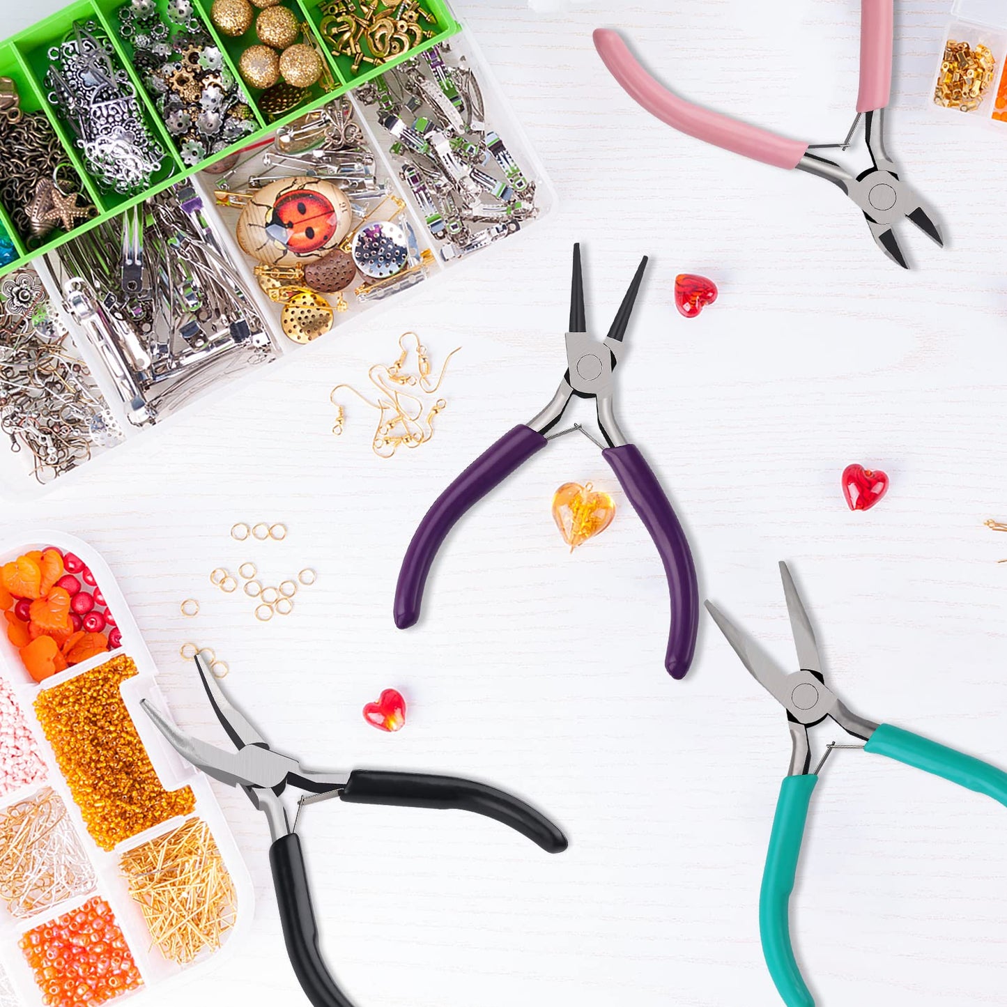 4 Pack Jewelry Pliers Jewelry Making Pliers Tools Kit with Needle Nose Pliers/Chain Nose Pliers, Round Nose Pliers, Bent Nose Pliers, Wire Cutters for Wire Wrapping Earring Craft Making Supplies