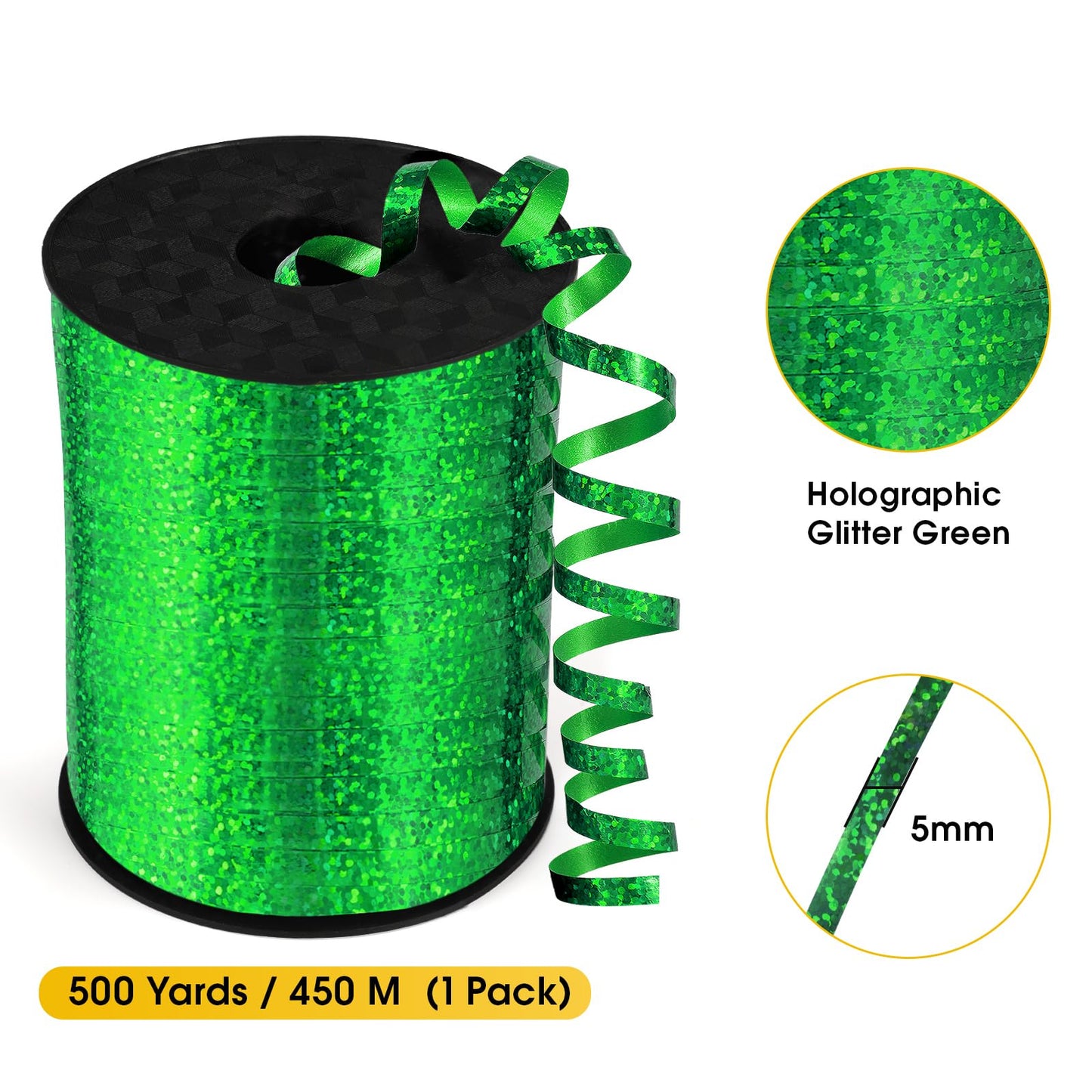 Green Curling Ribbon - 500 Yard Shiny Metallic Curling Ribbon for Gift Wrapping, Balloons, Christmas & St. Patrick's Day