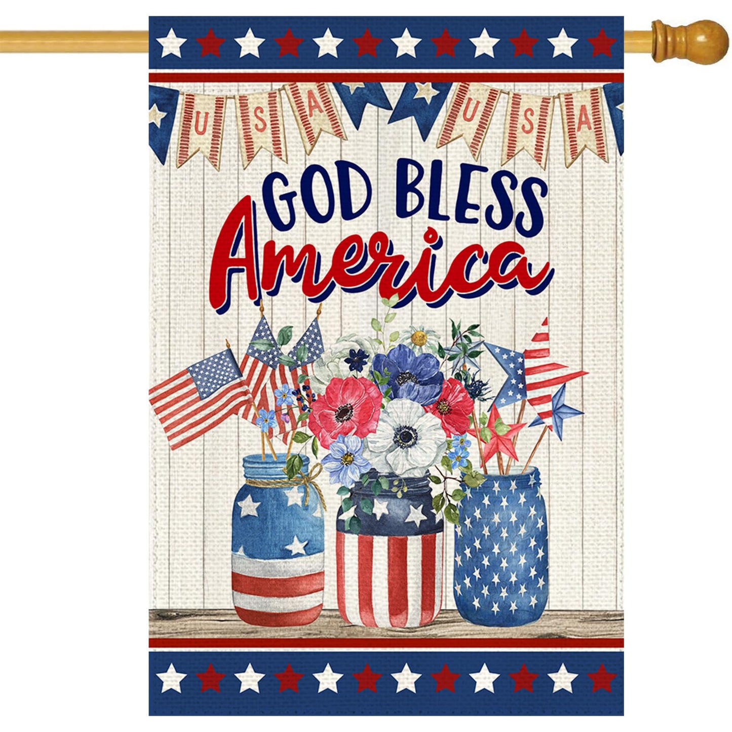 Baccessor 4th of July Patriotic House Flag Double Sided Memorial Day God Bless America Flower Vase Independence Day Yard Flag Outdoor Outside Holiday Decoration 28x40 Inch (Large)