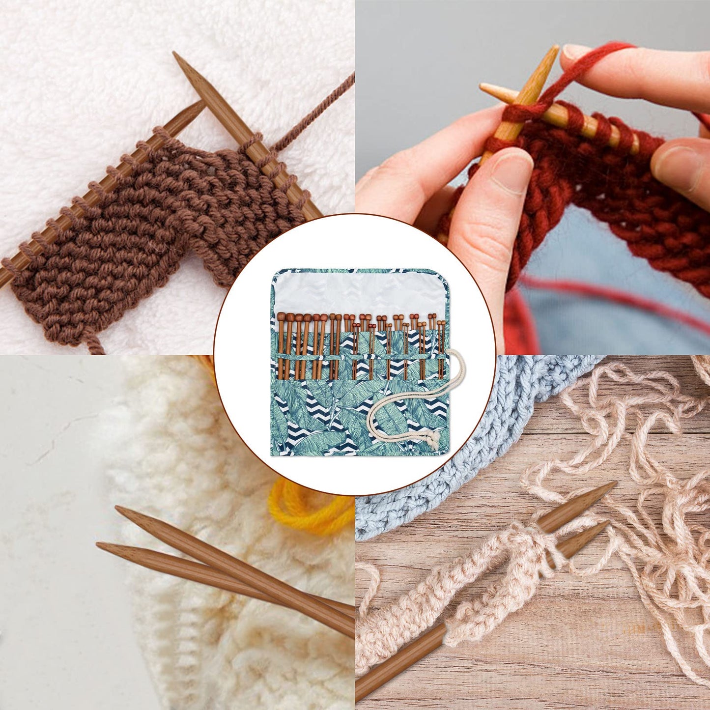 Bamboo Knitting Needles 18 Pairs Knitting Needles Set - 10 Inches Wooden Knitting Needle Single Point Knitting Needles with Roll Bag - Portable Knitting Needle Set for Beginners (2mm - 10mm)