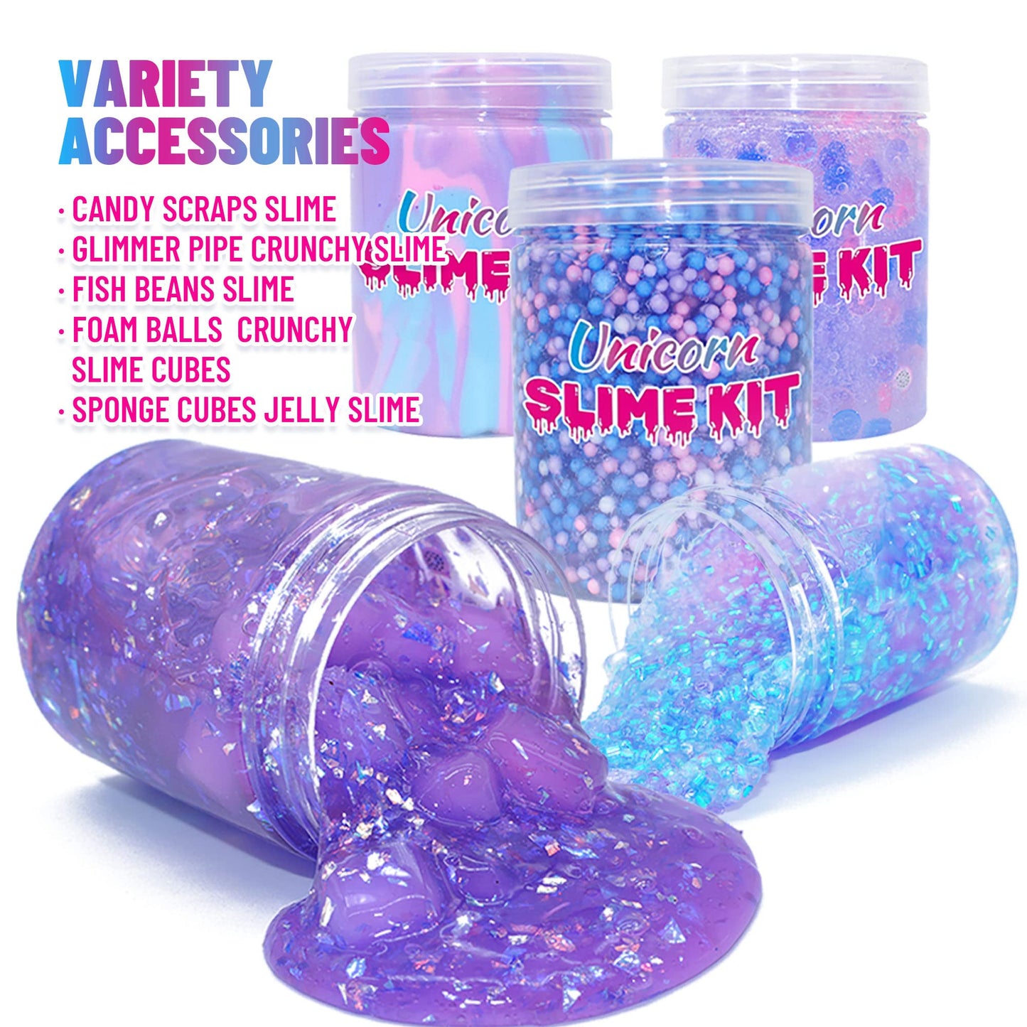 Unicorn Slime Kit for Girls 4-12,Supplies Makes Butter Slime,Candy Confetti,Glimmer Crunchy,Foam Crunchy,Jelly Cubes Slime Party Favors for Kids