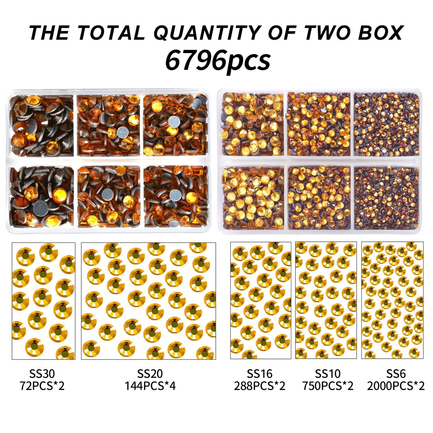 MEIBITE 6796PCS Topaz Hotfix Rhinestones Crystal Stones Glass for Fabric Clothes Shirts Sparkly Flat Back Round with Tweezers and Picking Pen (SS6~SS30 Set)