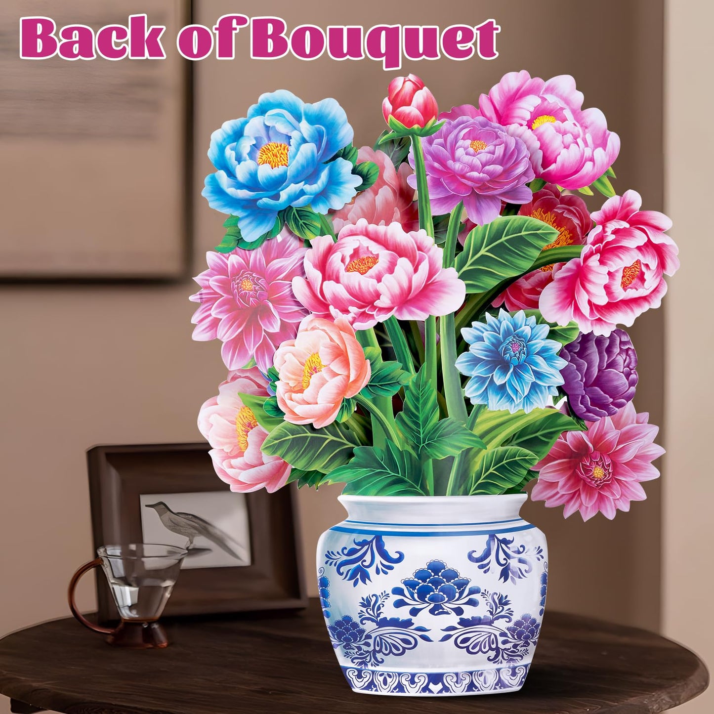 Airpark Paper Pop Up Flower Bouquet Card, Peony Flowers, Gift Cards 14 inch Forever Flower Paper 3D Popup Cards with Note Card and Envelope for Birthday Cards, Gift for Her