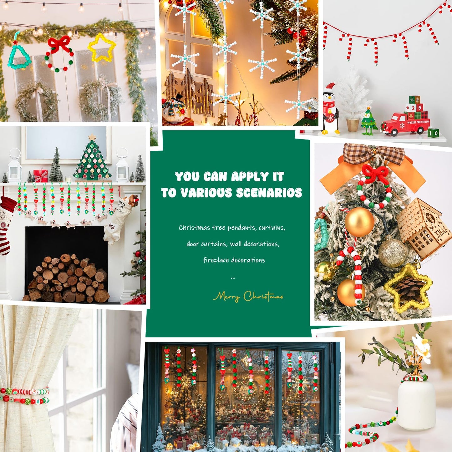 Christmas Beads for Bracelets, 500Pcs Pony Beads Kit with Christmas Tree Snowflake Charms Xmas Party Decor Red Green Assorted Beads Gifts for Girls Kids DIY Jewelry Making Crafts Stocking Stuffers