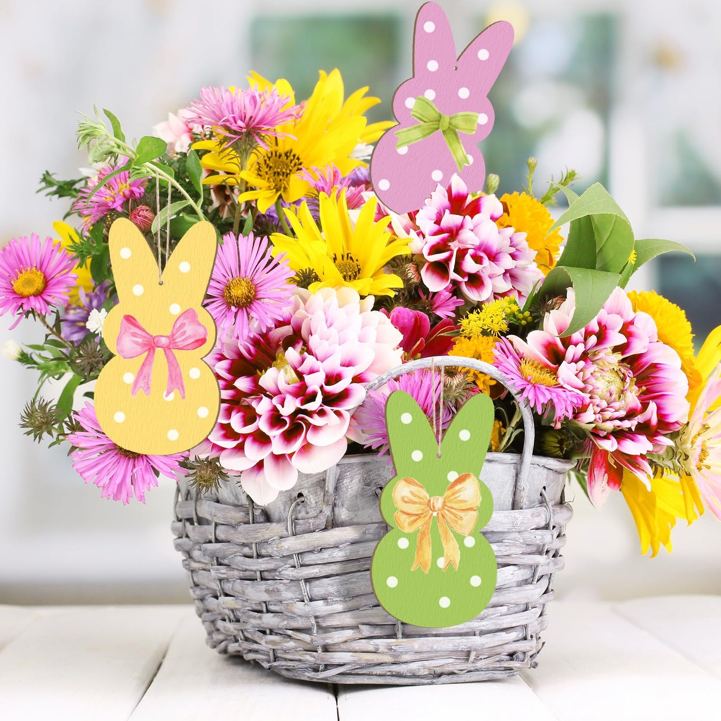 Wooden Easter Ornaments to Paint Spring Decoration Happy Easter Cutouts Unfinished 24PCS 3.5 inches, DIY Blank Rabbit Bunny Unfinished Christmas Tree Wood Discs Ornament for Home Crafts Hanging