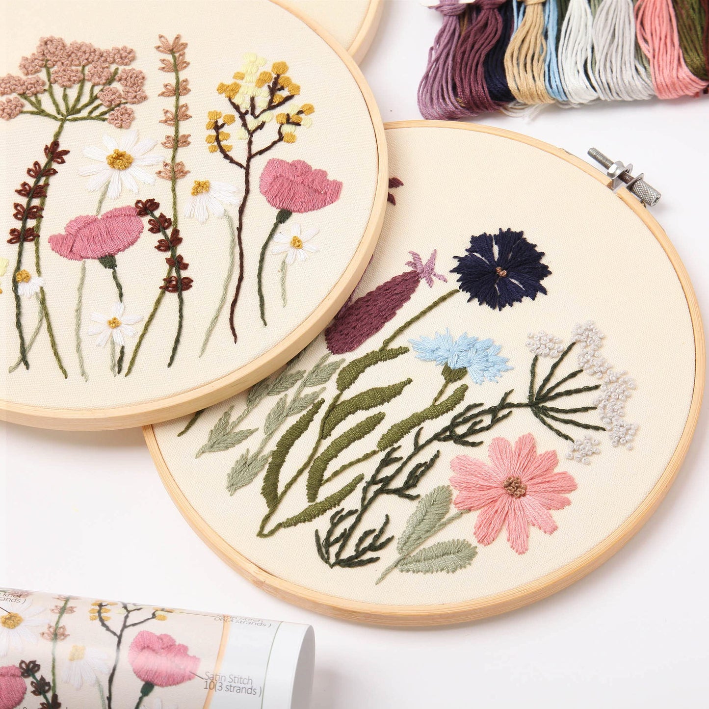 REEWISLY Embroidery Kit for Beginners 4 Sets, Hand DIY Cross Stitch Kits,4 pcs Embroidery Hoop,4 pcs Plants Flowers Embroidery Patterns and Threads,Easy for The Embroidery Beginners to Learn…