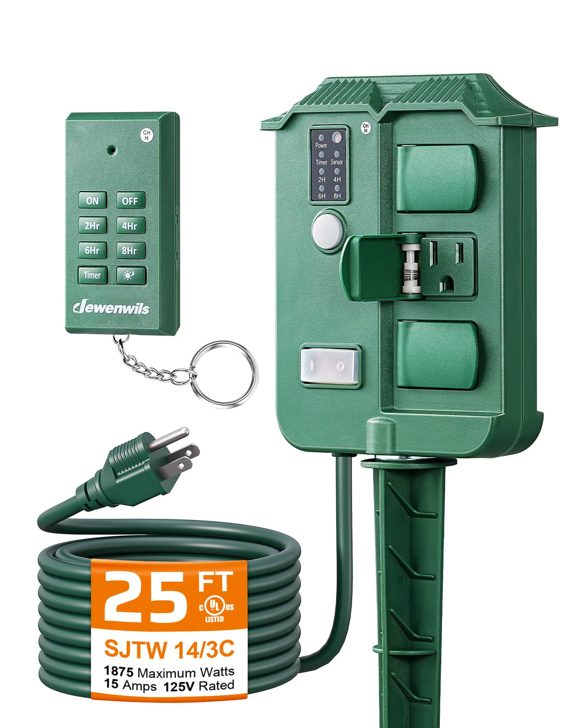 Outdoor Power Stake Timer with 25 FT Extension Cord
