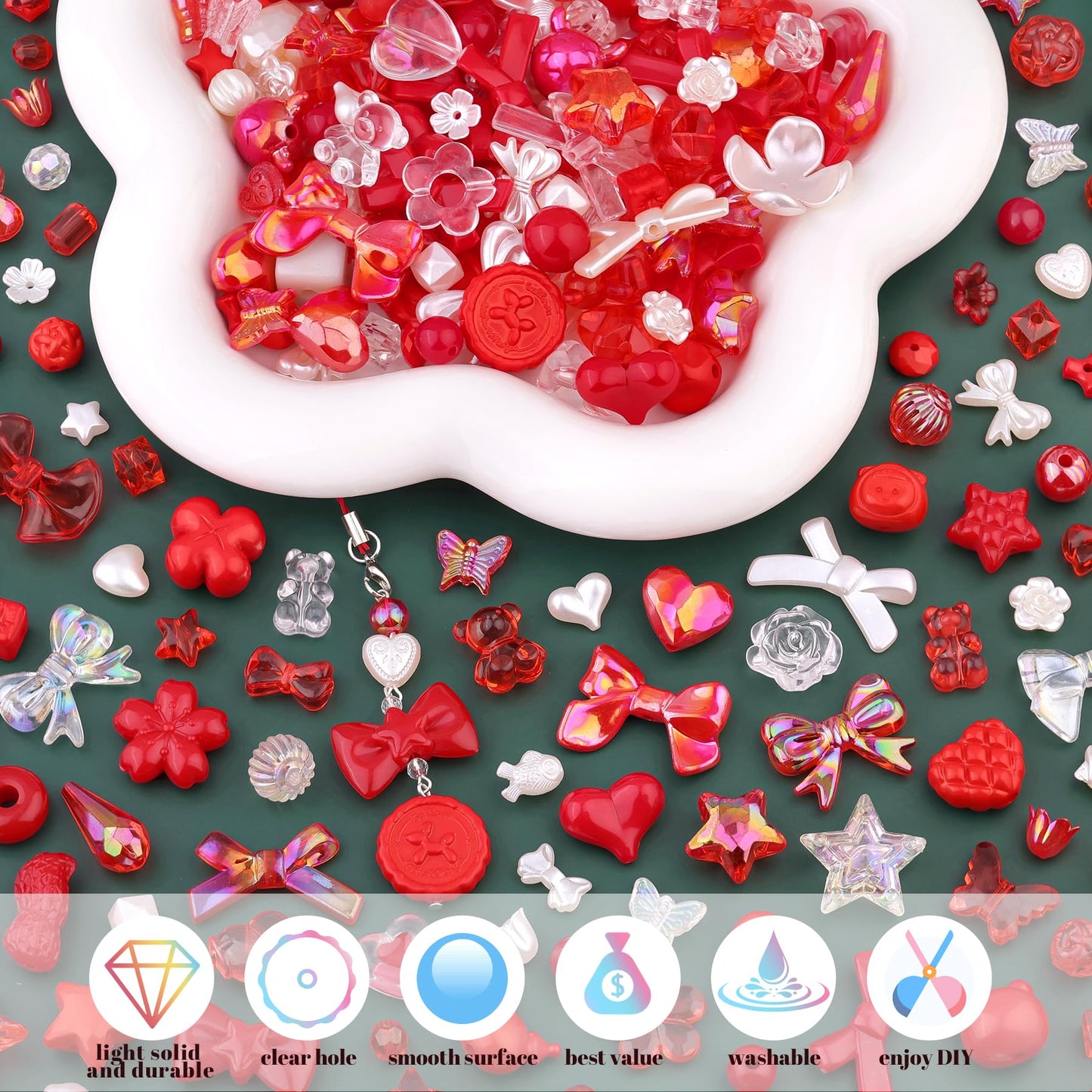 TINKRSTUFF Assorted 170-230PCS Red Acrylic Beads for Bracelet Making, Flower Bow Butterfly Candy GummyBear Aesthetic Bracelet Charms,Cute Beads for Jewelry Making DIY Necklace Keychain Phone Charm