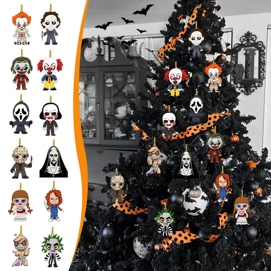 Halloween Tree Decoration - 12 Pcs Acrylic Pendant, Large Scary Movie Characters, Funny Cartoon Ornament