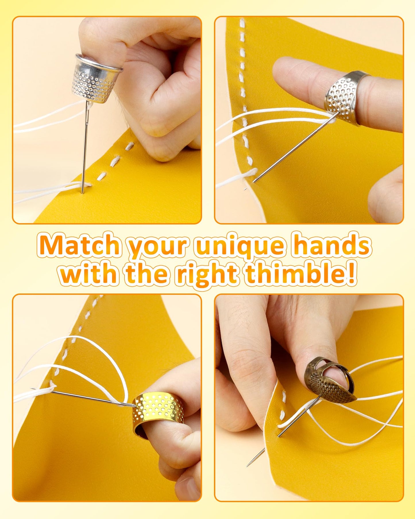 Thimble Kit– 7 PCS Sewing Thimbles for Hand Sewing, Metal Finger Protectors, Thimble Ring for Quilting and Embroidery